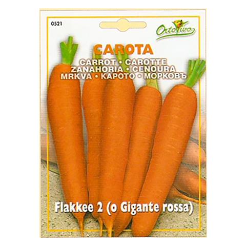 En esta foto se ve un sobre de semillas de zanahoria marca ortovivo. En el envase se ve una foto con 5 zanahorias. Compra estas semillas en tiendajardin.cl