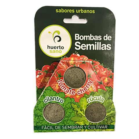 3 Bombas de Semillas: Rúcula - Tomate Cherry - Cilantro
